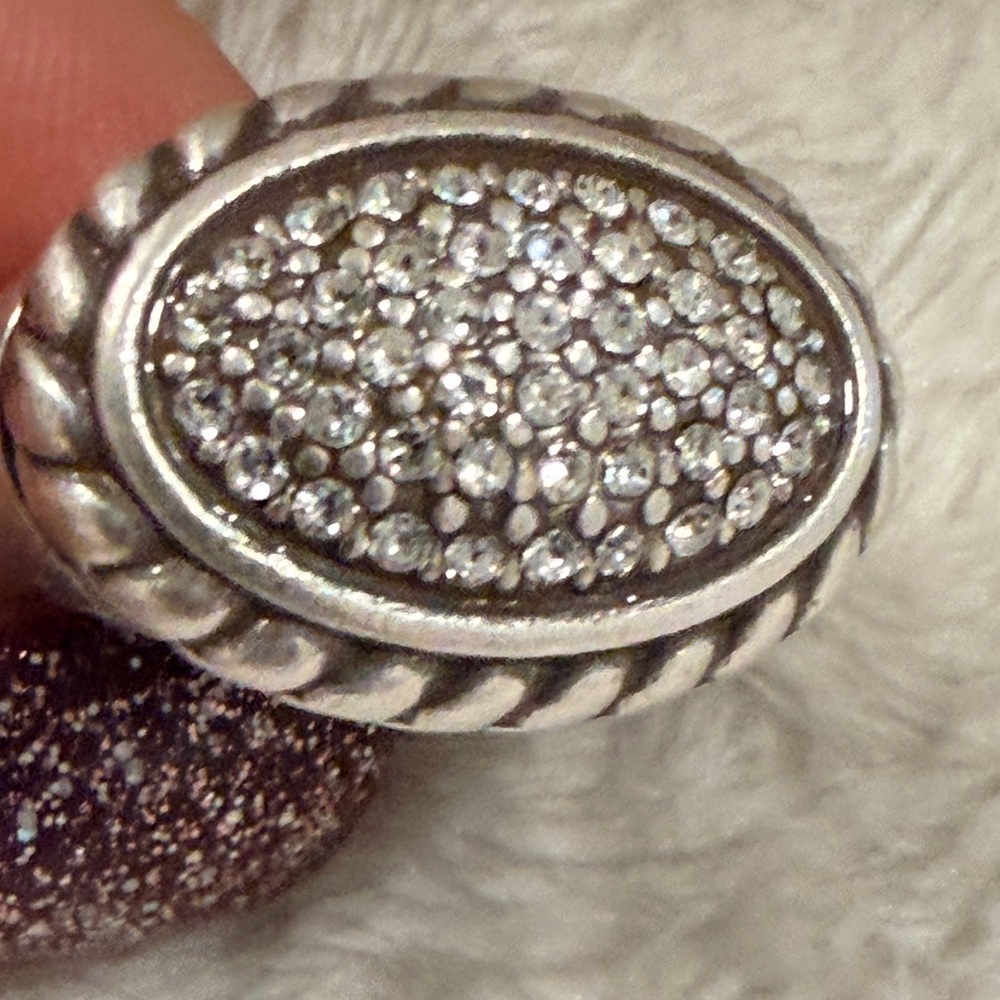 Brighton Silver Ring with Braided Edge and Crystal Pave - Picture 8 of 12